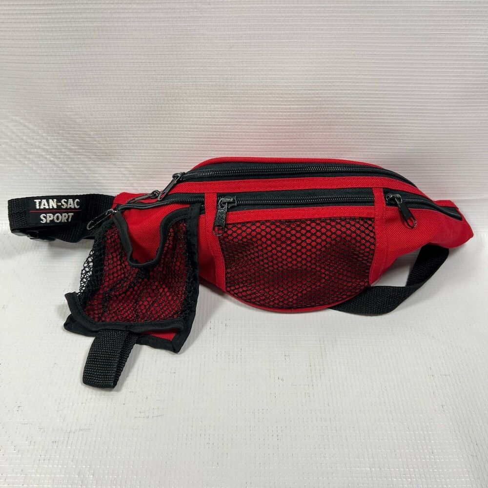 Hiking TAN-SAC Sport Red Fanny Pack Waist Bag with Mesh Bottle Holder